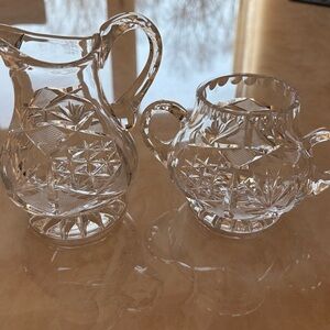 Cut Crystal Creamer and Sugar Set - Clear